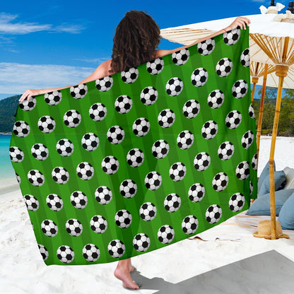 Soccer Ball Green Backgrpund Print Sarong Pareo Wrap