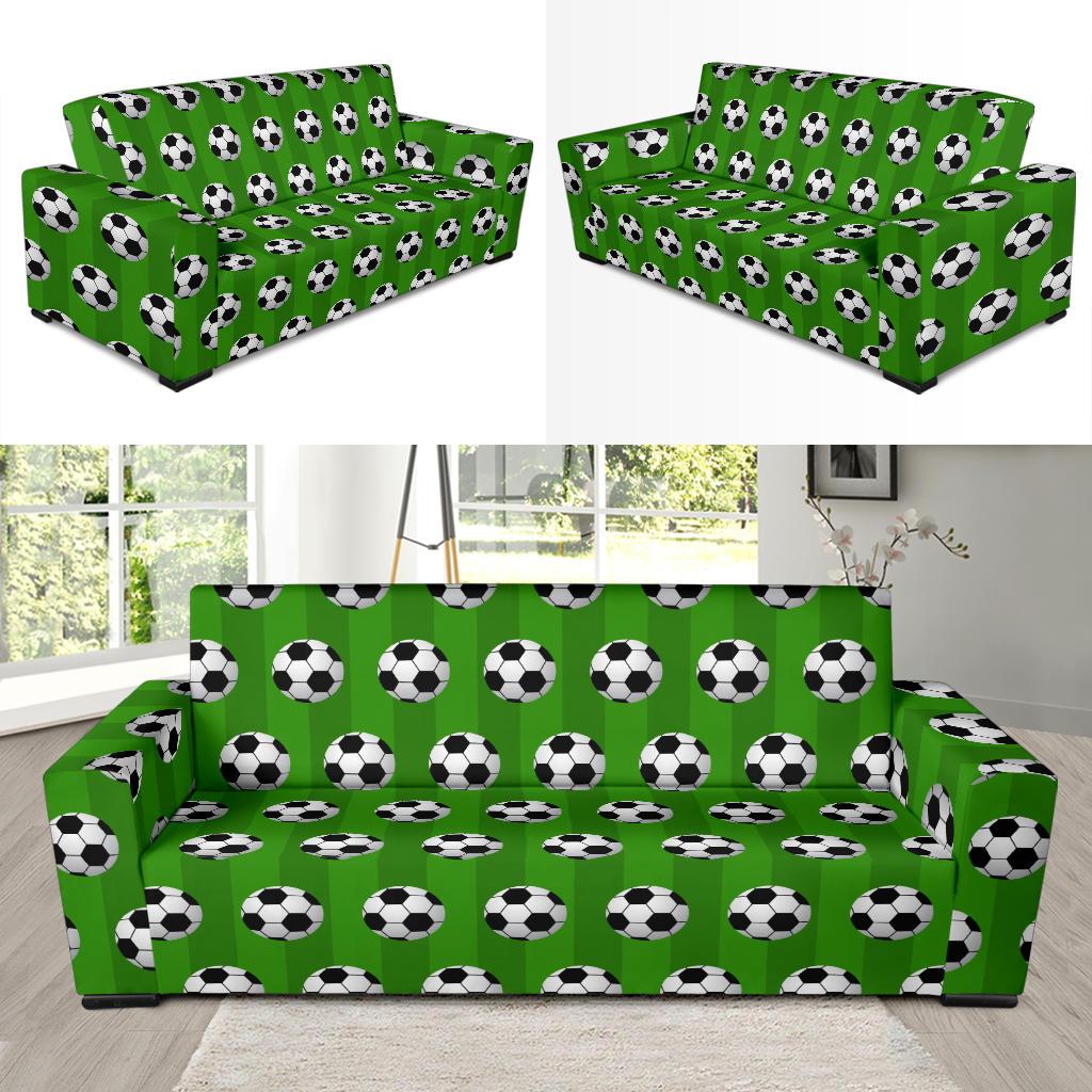 Soccer Ball Green Backgrpund Print Sofa Slipcover-JTAMIGO.COM