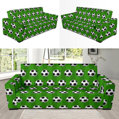 Soccer Ball Green Backgrpund Print Sofa Slipcover-JTAMIGO.COM