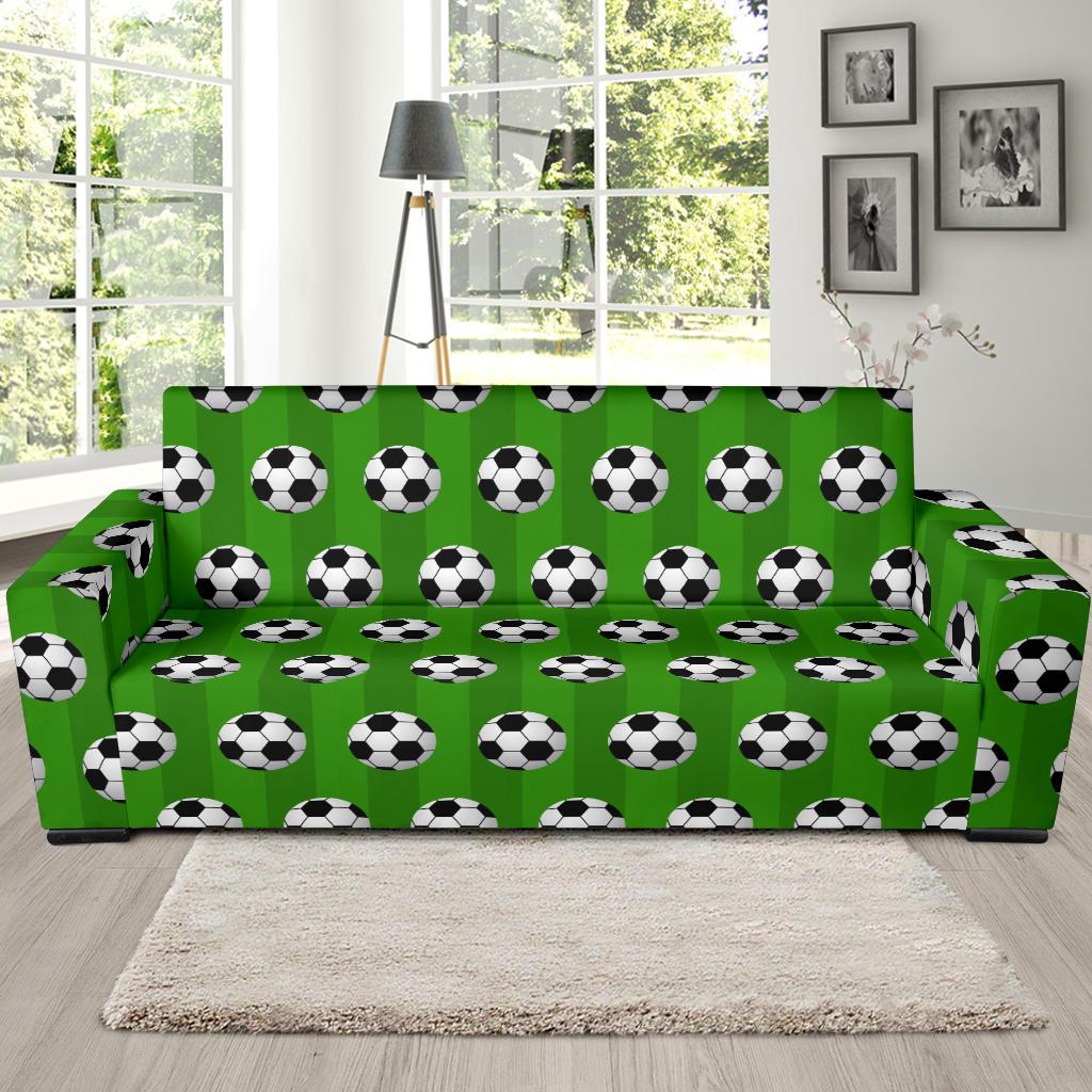Soccer Ball Green Backgrpund Print Sofa Slipcover-JTAMIGO.COM