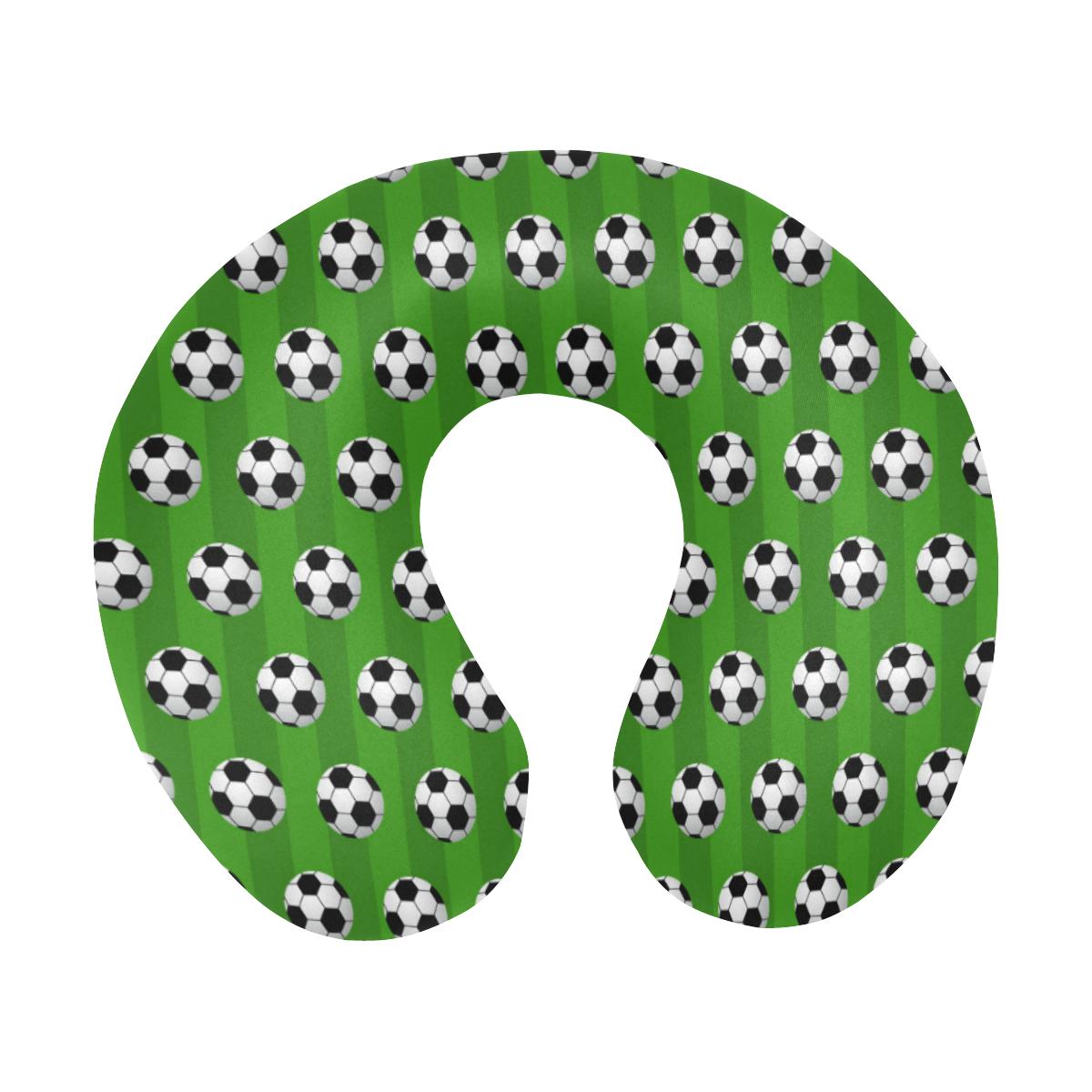 Soccer Ball Green Backgrpund Print U-Shaped Travel Neck Pillow-JTAMIGO.COM