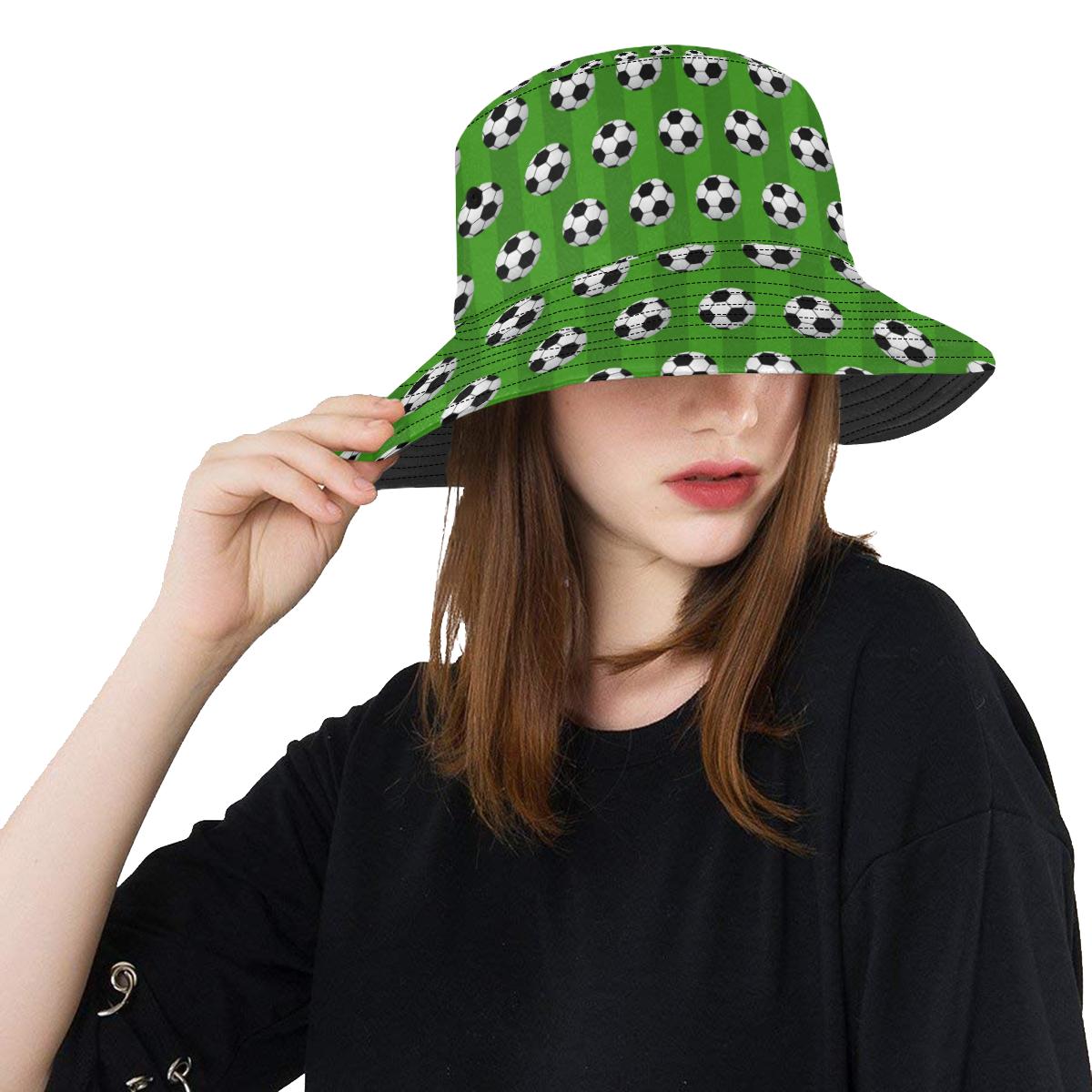 Soccer Ball Green Backgrpund Print Unisex Bucket Hat