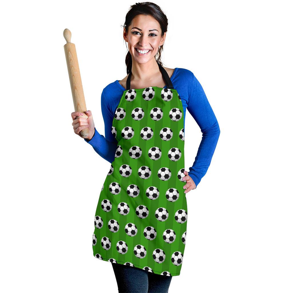 Soccer Ball Green Backgrpund Print Women Apron