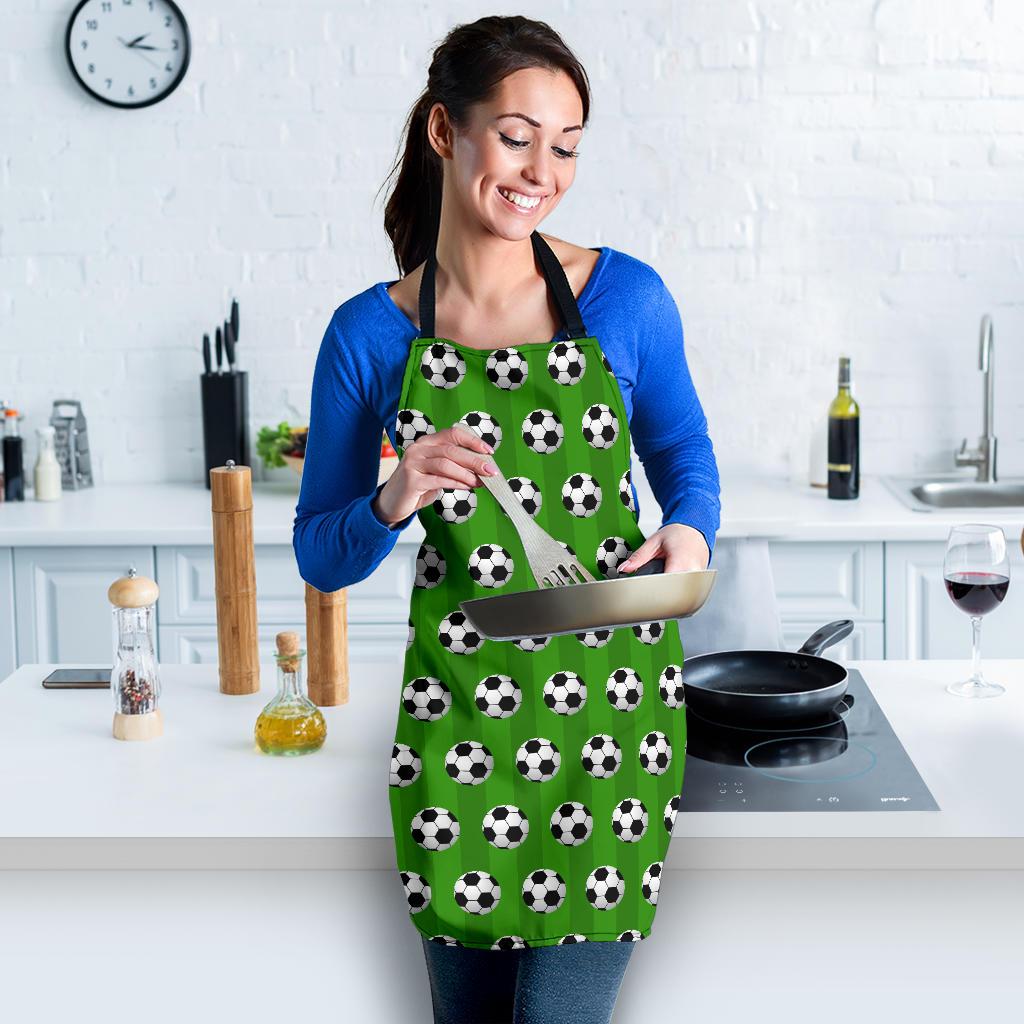 Soccer Ball Green Backgrpund Print Women Apron