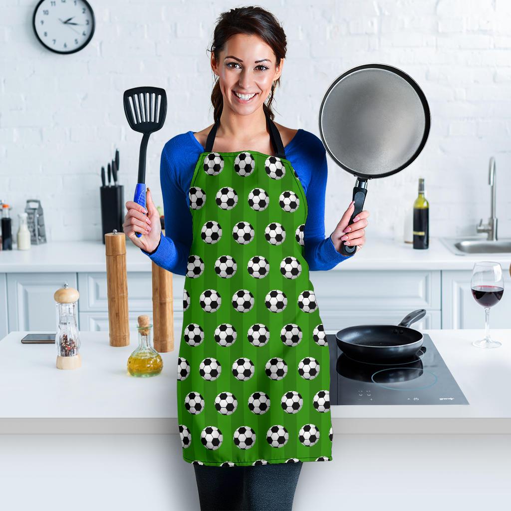 Soccer Ball Green Backgrpund Print Women Apron
