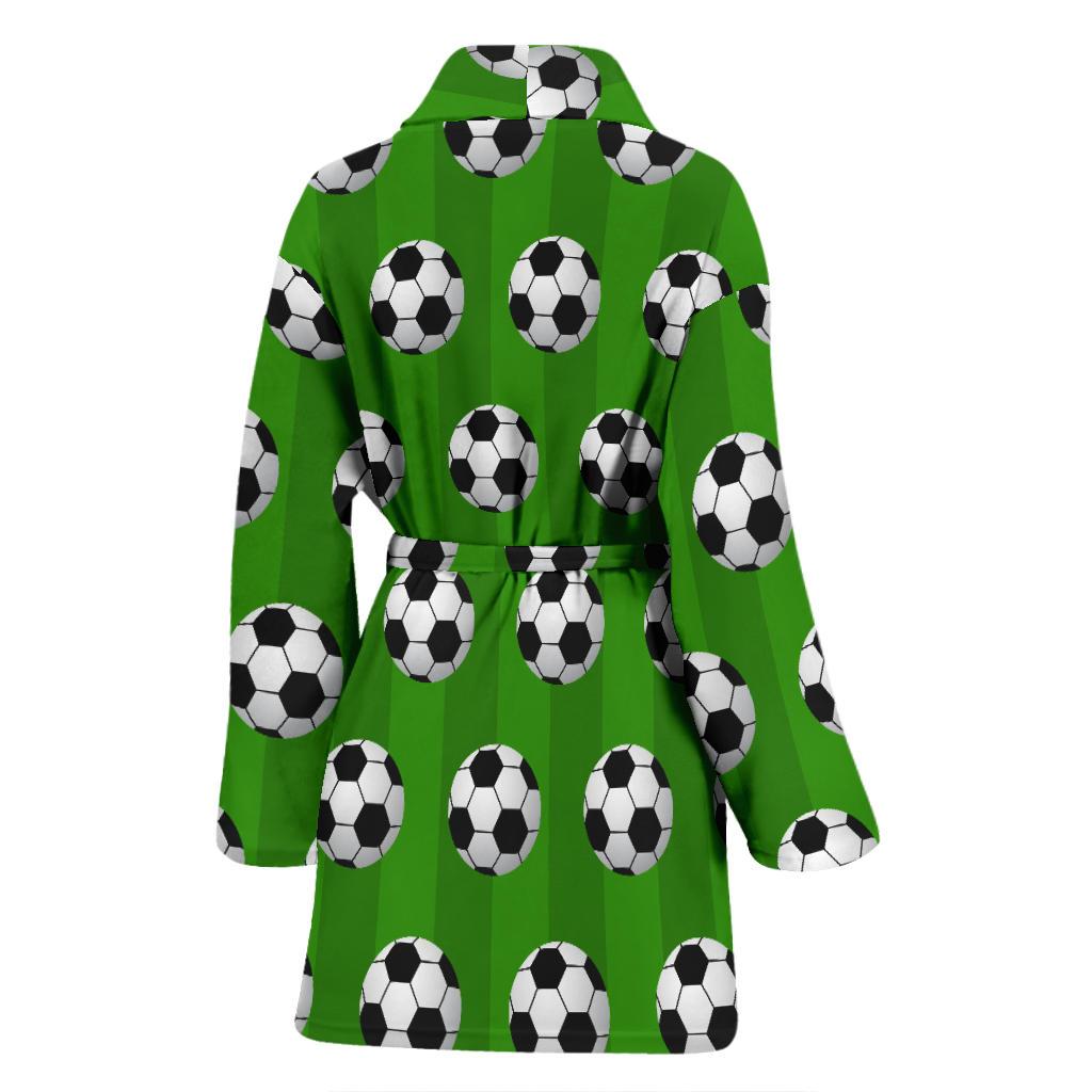 Soccer Ball Green Backgrpund Print Women Bath Robe-JTAMIGO.COM