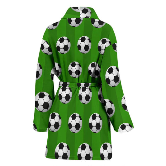 Soccer Ball Green Backgrpund Print Women Bath Robe-JTAMIGO.COM