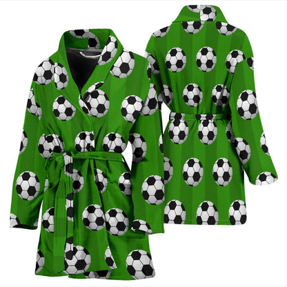 Soccer Ball Green Backgrpund Print Women Bath Robe-JTAMIGO.COM