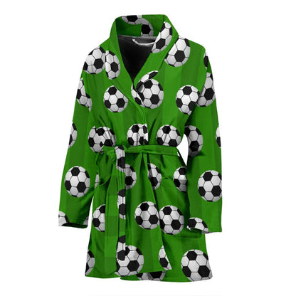 Soccer Ball Green Backgrpund Print Women Bath Robe-JTAMIGO.COM
