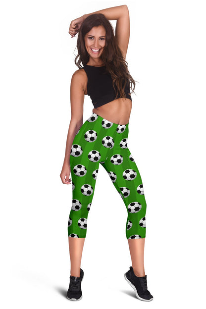 Soccer Ball Green Backgrpund Print Women Capris