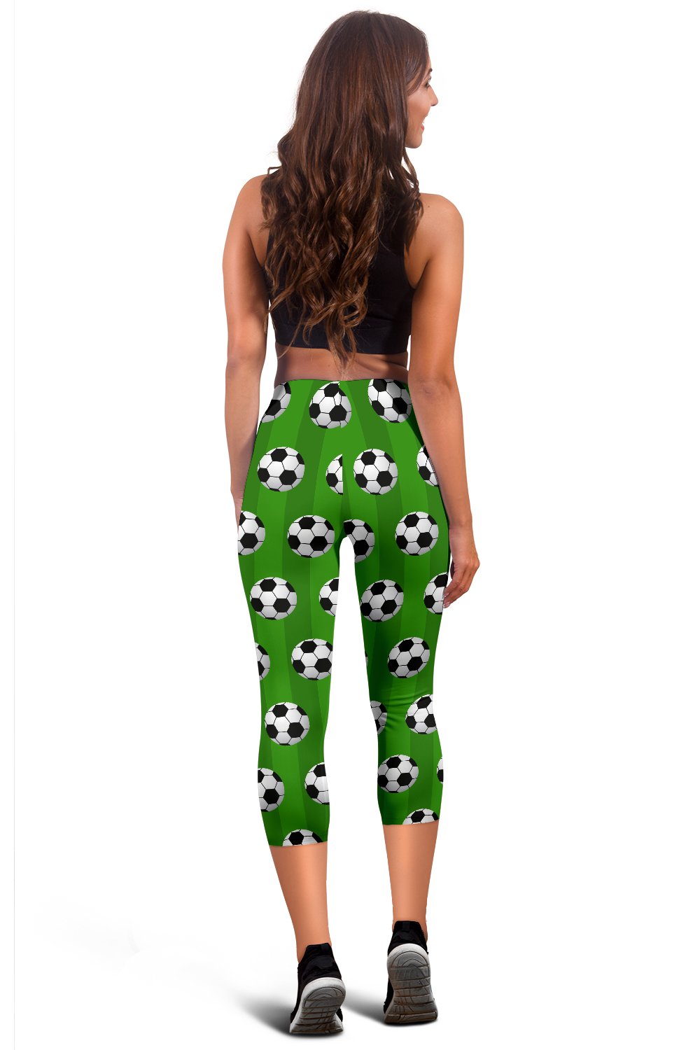 Soccer Ball Green Backgrpund Print Women Capris