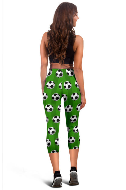 Soccer Ball Green Backgrpund Print Women Capris