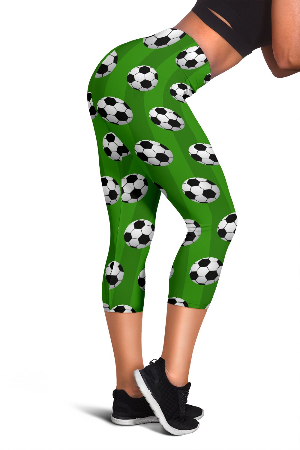 Soccer Ball Green Backgrpund Print Women Capris