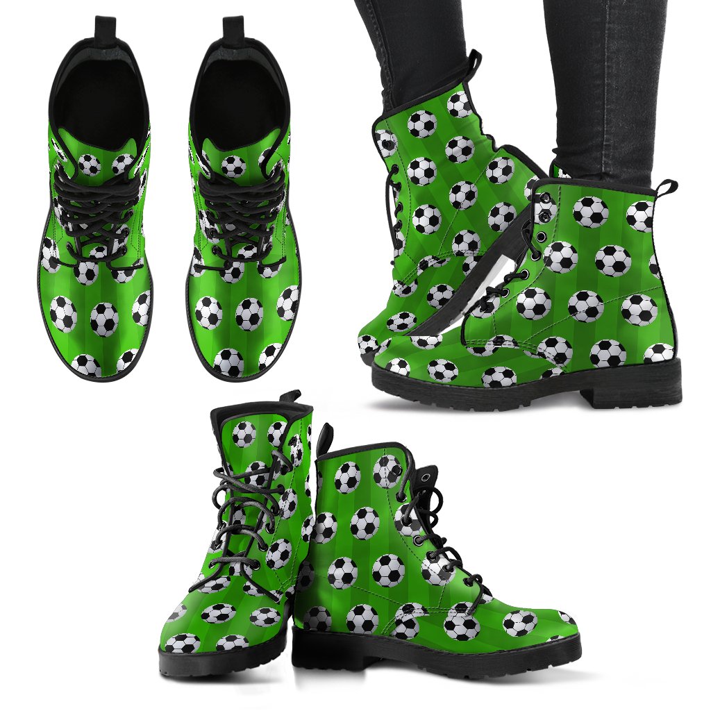 Soccer Ball Green Backgrpund Print Women Leather Boots-JTAMIGO.COM