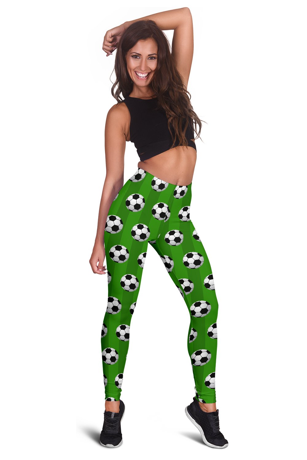 Soccer Ball Green Backgrpund Print Women Leggings