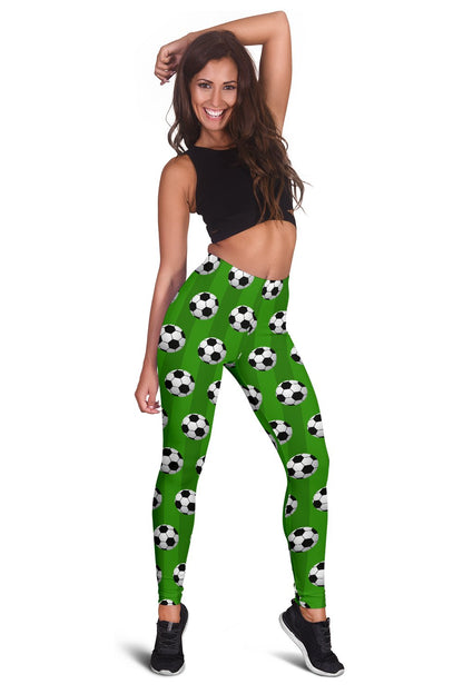 Soccer Ball Green Backgrpund Print Women Leggings