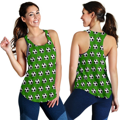 Soccer Ball Green Backgrpund Print Women Racerback Tank Top