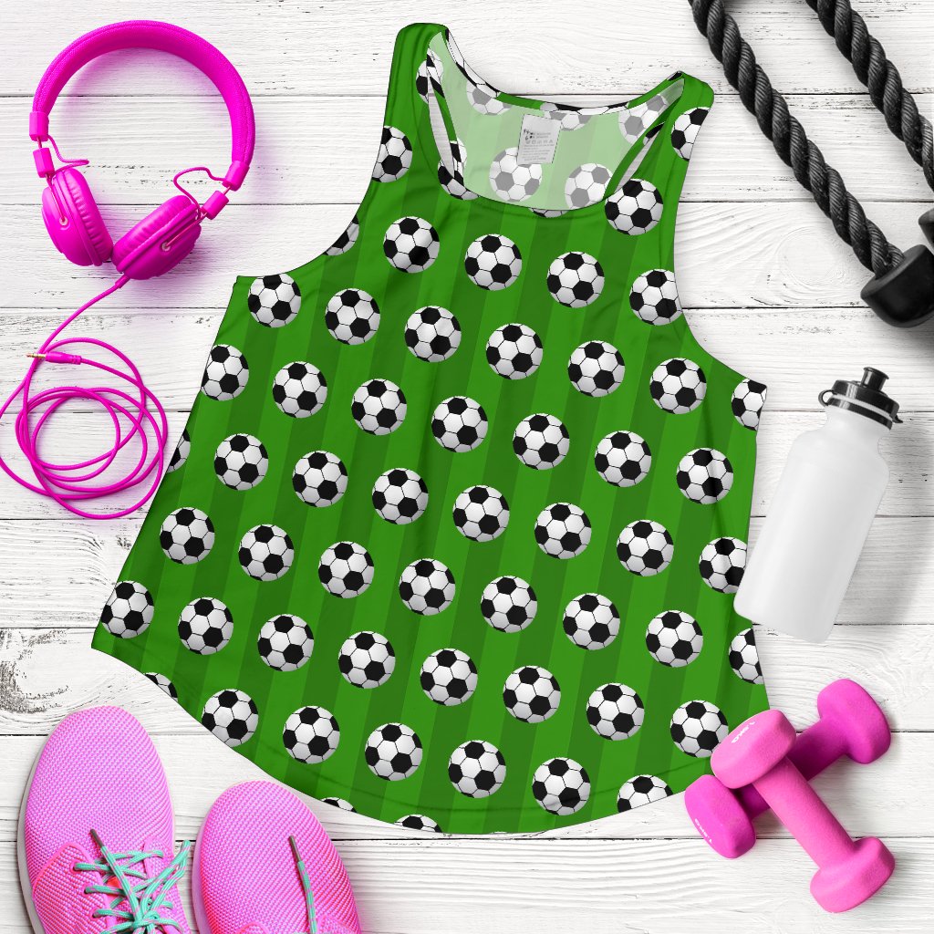 Soccer Ball Green Backgrpund Print Women Racerback Tank Top