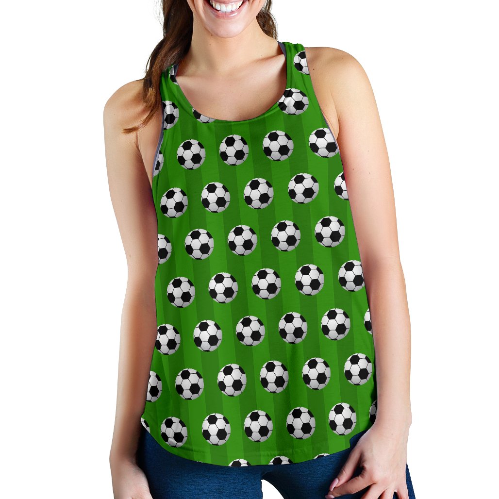 Soccer Ball Green Backgrpund Print Women Racerback Tank Top