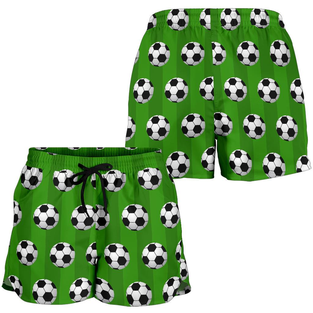 Soccer Ball Green Backgrpund Print Women Shorts-JTAMIGO.COM