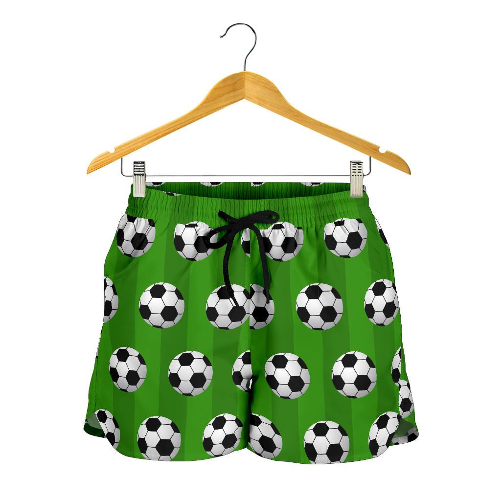 Soccer Ball Green Backgrpund Print Women Shorts-JTAMIGO.COM