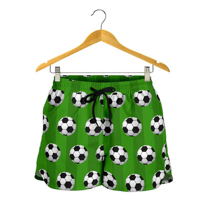 Soccer Ball Green Backgrpund Print Women Shorts-JTAMIGO.COM