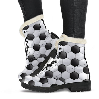 Soccer Ball Texture Print Pattern Faux Fur Leather Boots-JTAMIGO.COM