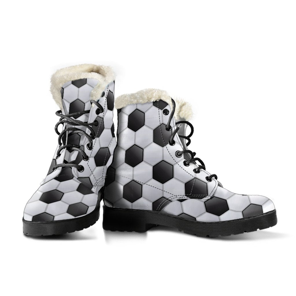 Soccer Ball Texture Print Pattern Faux Fur Leather Boots-JTAMIGO.COM