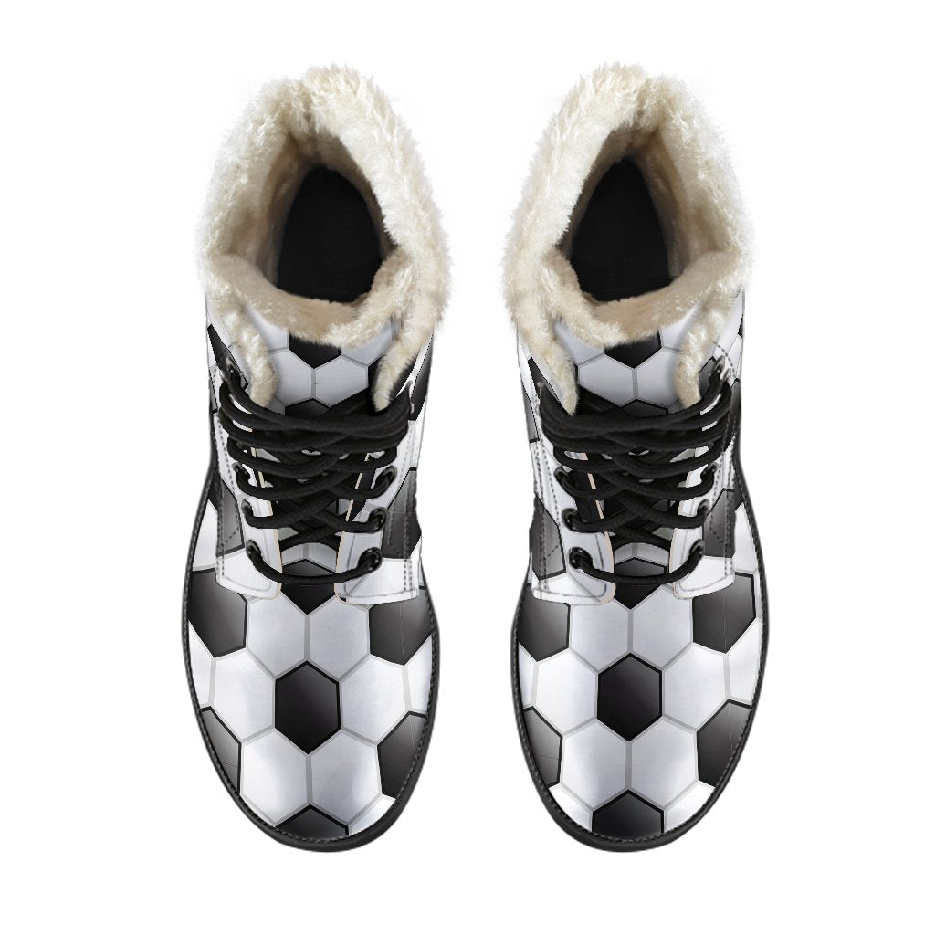 Soccer Ball Texture Print Pattern Faux Fur Leather Boots-JTAMIGO.COM