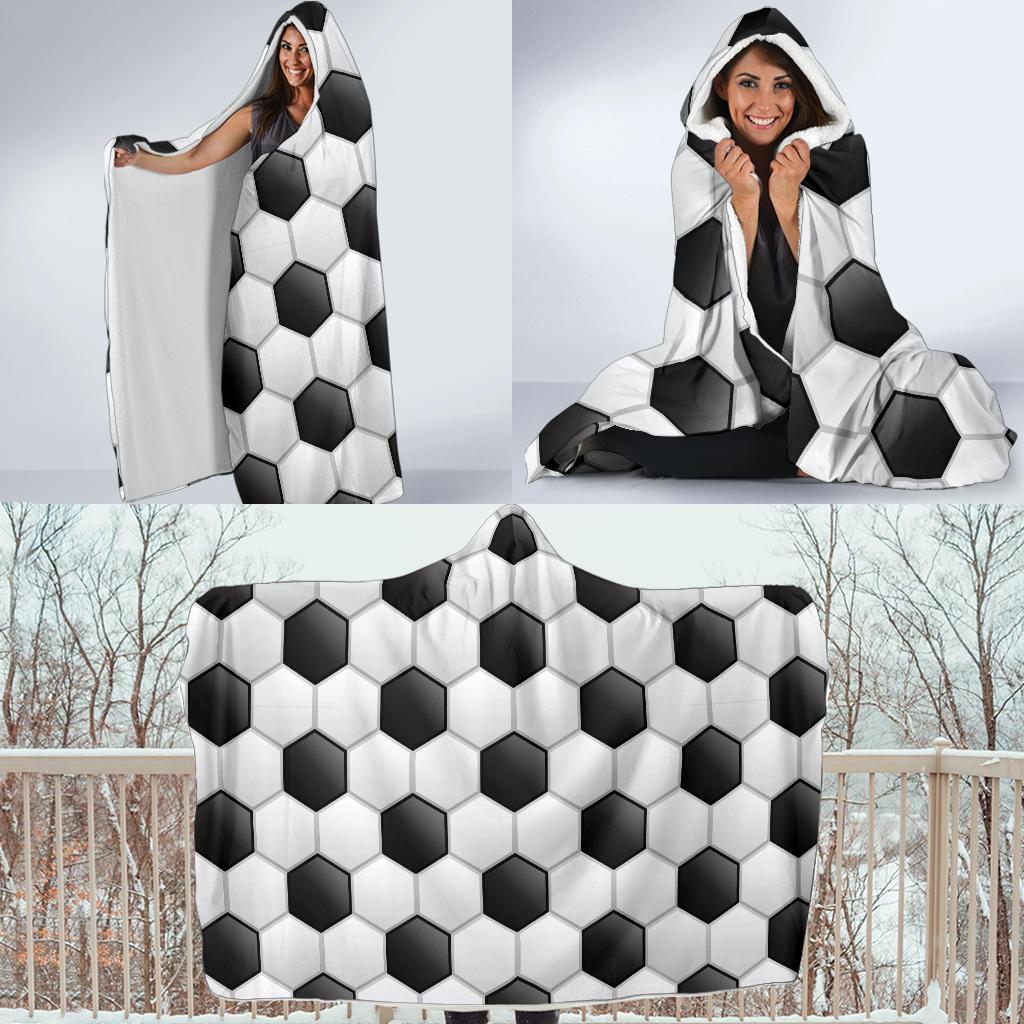 Soccer Ball Texture Print Pattern Hooded Blanket-JTAMIGO.COM