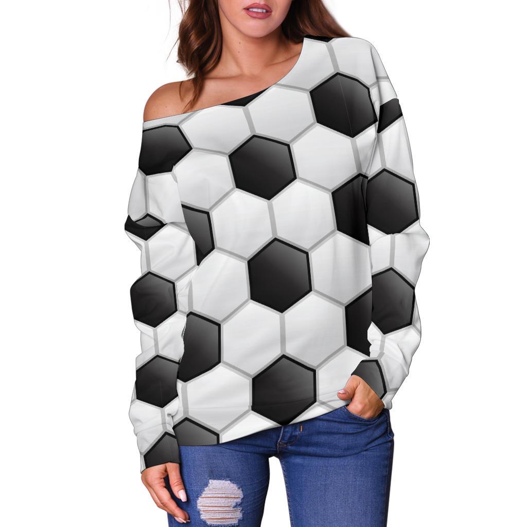 Soccer Ball Texture Print Pattern Off Shoulder Sweatshirt