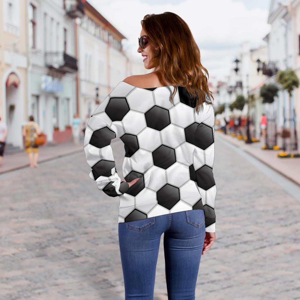 Soccer Ball Texture Print Pattern Off Shoulder Sweatshirt