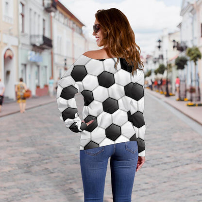 Soccer Ball Texture Print Pattern Off Shoulder Sweatshirt