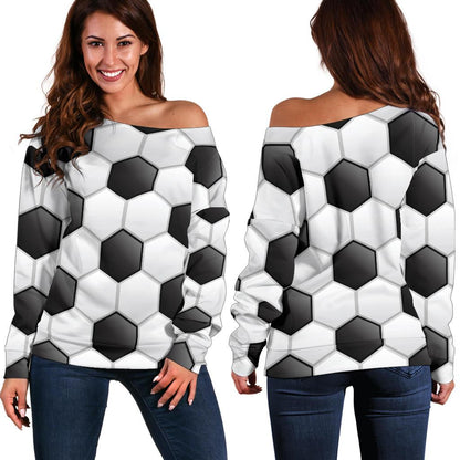 Soccer Ball Texture Print Pattern Off Shoulder Sweatshirt
