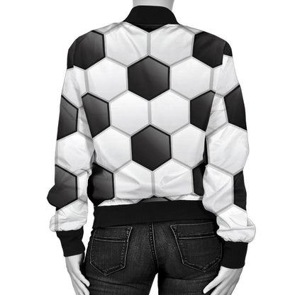 Soccer Ball Texture Print Pattern Women Casual Bomber Jacket