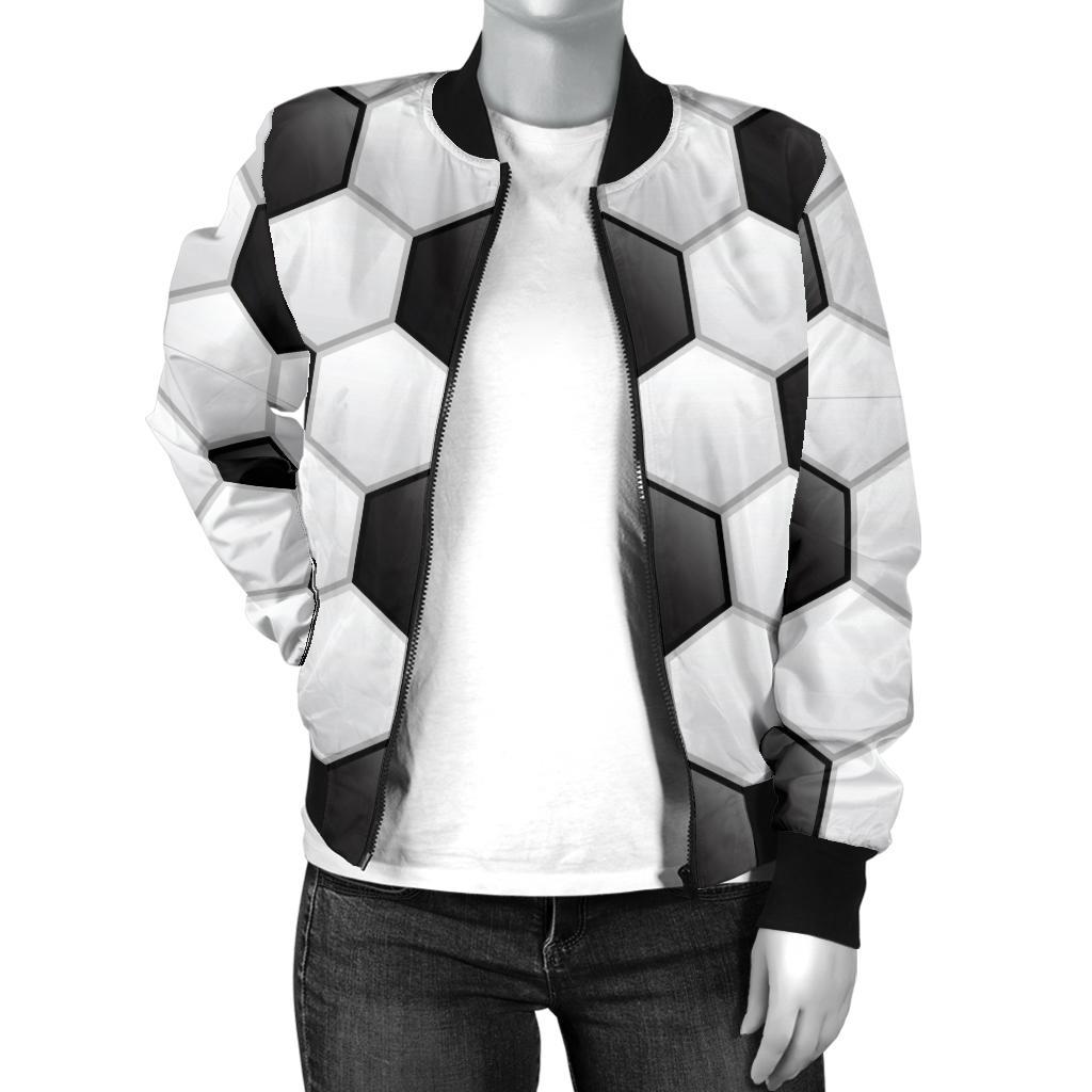 Soccer Ball Texture Print Pattern Women Casual Bomber Jacket
