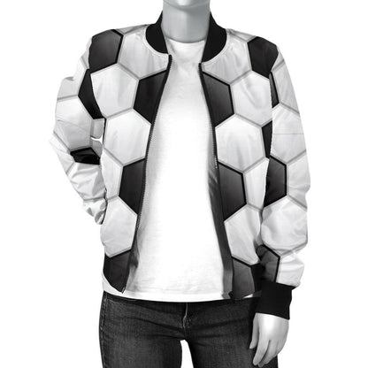 Soccer Ball Texture Print Pattern Women Casual Bomber Jacket