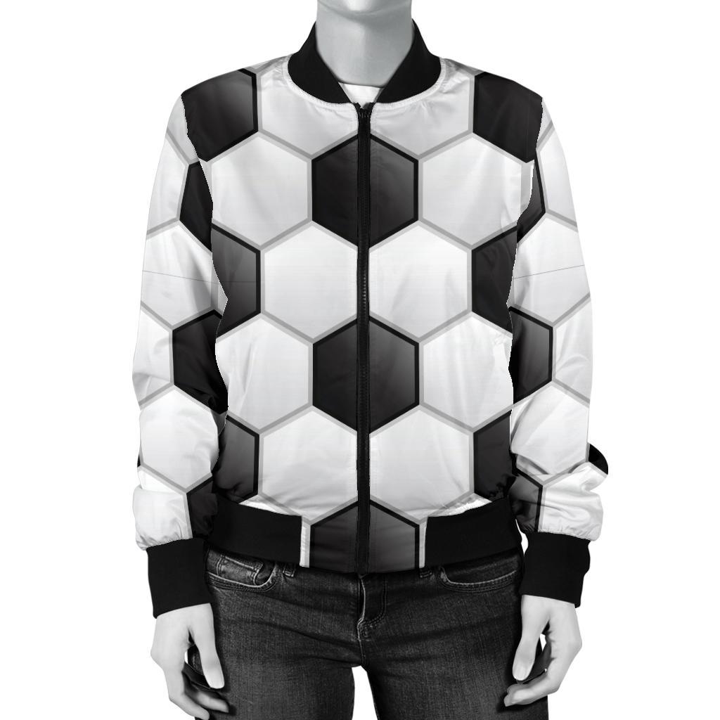 Soccer Ball Texture Print Pattern Women Casual Bomber Jacket