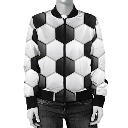 Soccer Ball Texture Print Pattern Women Casual Bomber Jacket