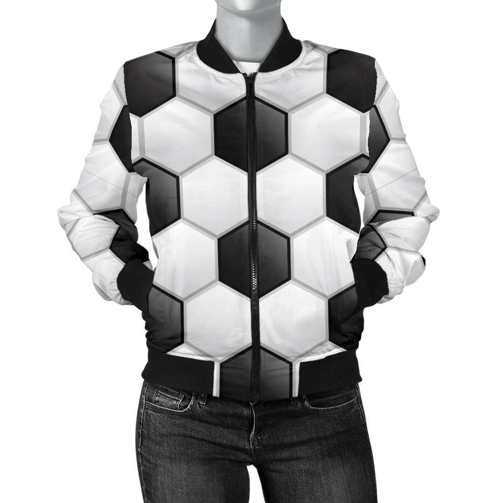 Soccer Ball Texture Print Pattern Women Casual Bomber Jacket
