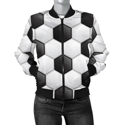 Soccer Ball Texture Print Pattern Women Casual Bomber Jacket