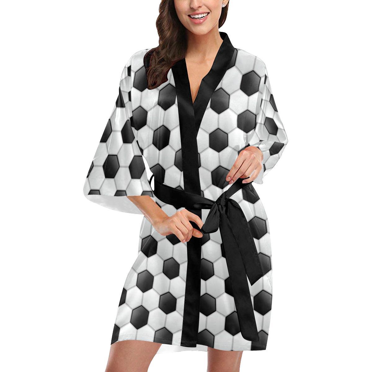 Soccer Ball Texture Print Pattern Women Short Kimono Robe