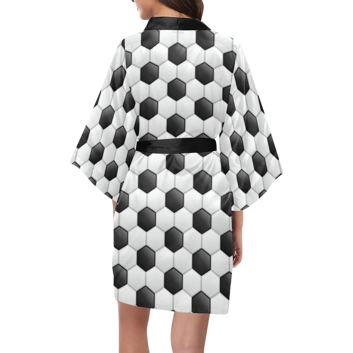 Soccer Ball Texture Print Pattern Women Short Kimono Robe