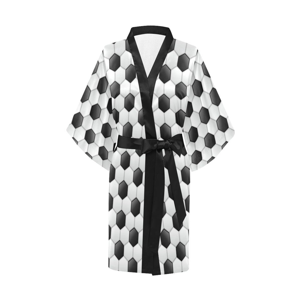 Soccer Ball Texture Print Pattern Women Short Kimono Robe