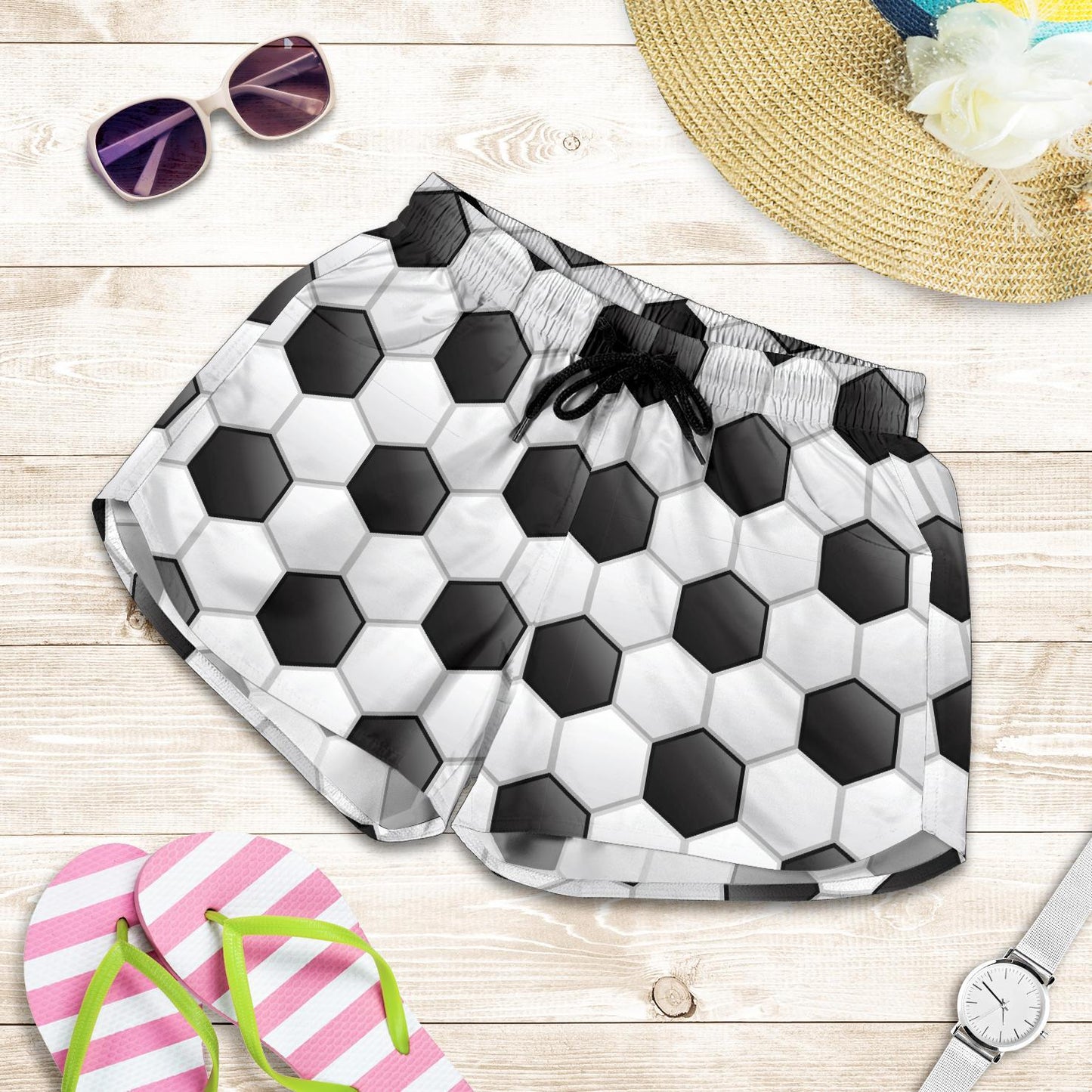 Soccer Ball Texture Print Pattern Women Shorts-JTAMIGO.COM