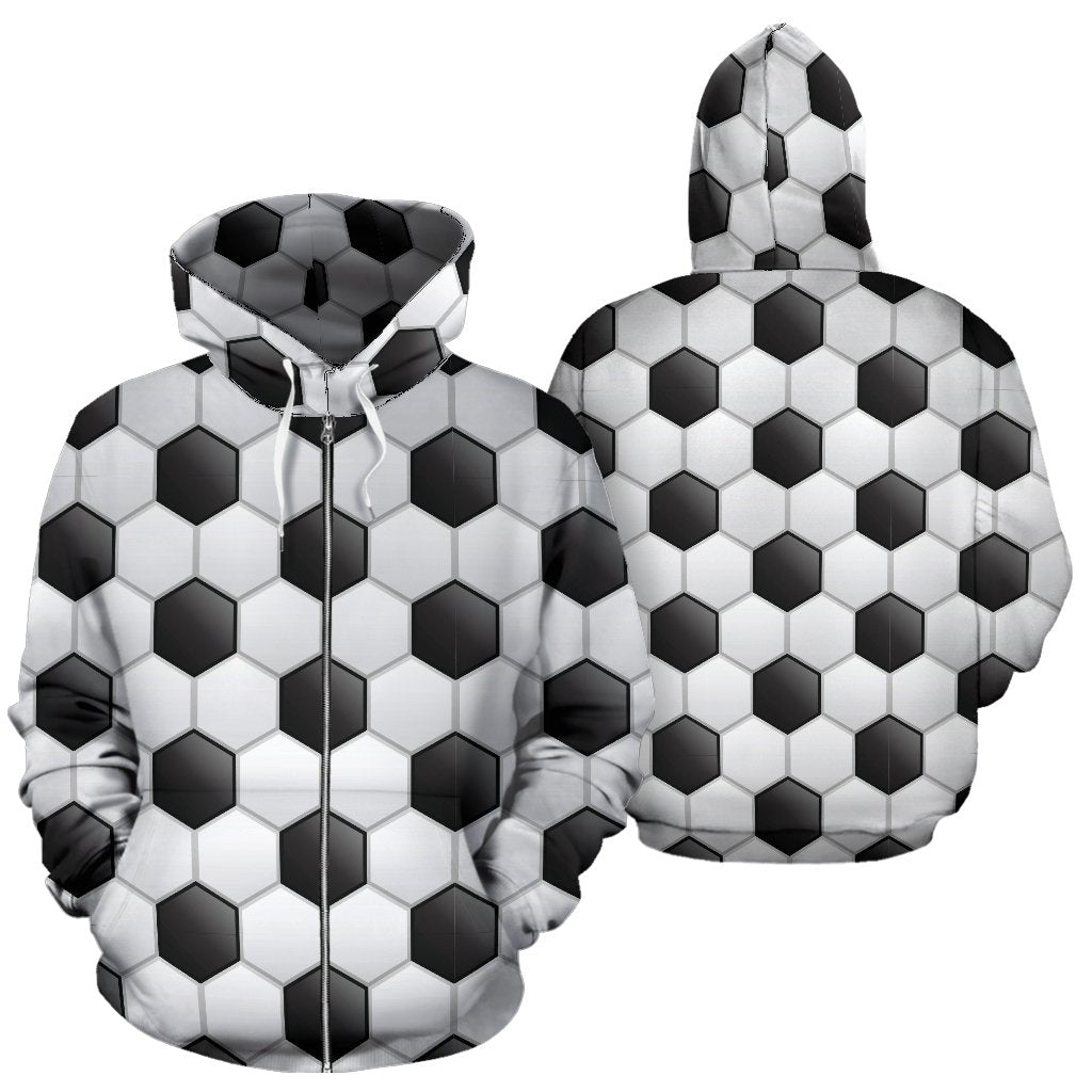 Soccer Ball Texture Print Pattern Zip Up Hoodie