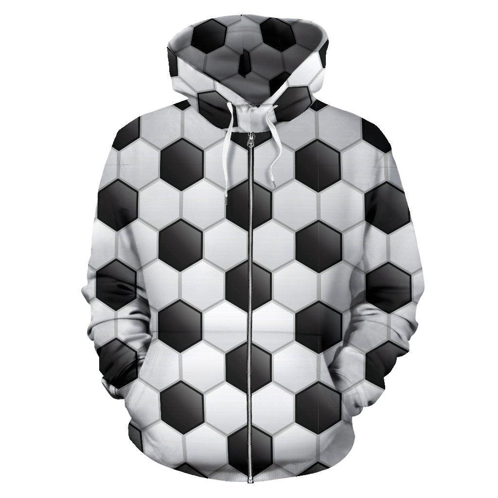 Soccer Ball Texture Print Pattern Zip Up Hoodie