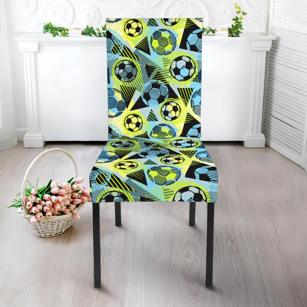 Soccer Ball Themed Print Design Dining Chair Slipcover-JTAMIGO.COM