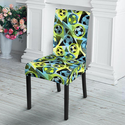 Soccer Ball Themed Print Design Dining Chair Slipcover-JTAMIGO.COM