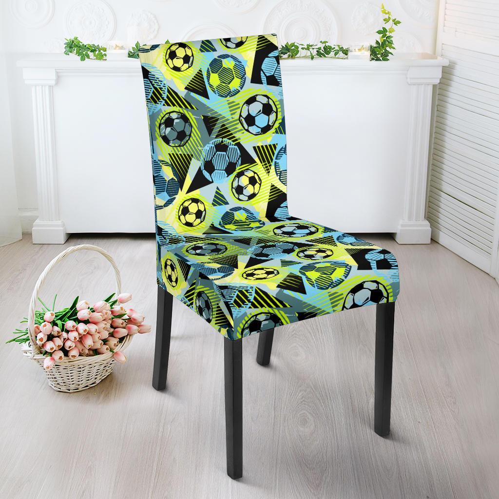 Soccer Ball Themed Print Design Dining Chair Slipcover-JTAMIGO.COM